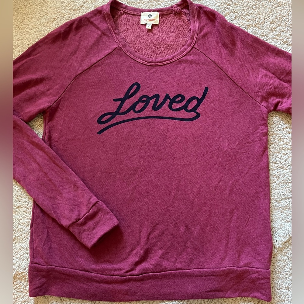 New Anthropologie Sundry “Loved” Mulberry Sweatshirt Top 0 XS 💕 Roomy like a M